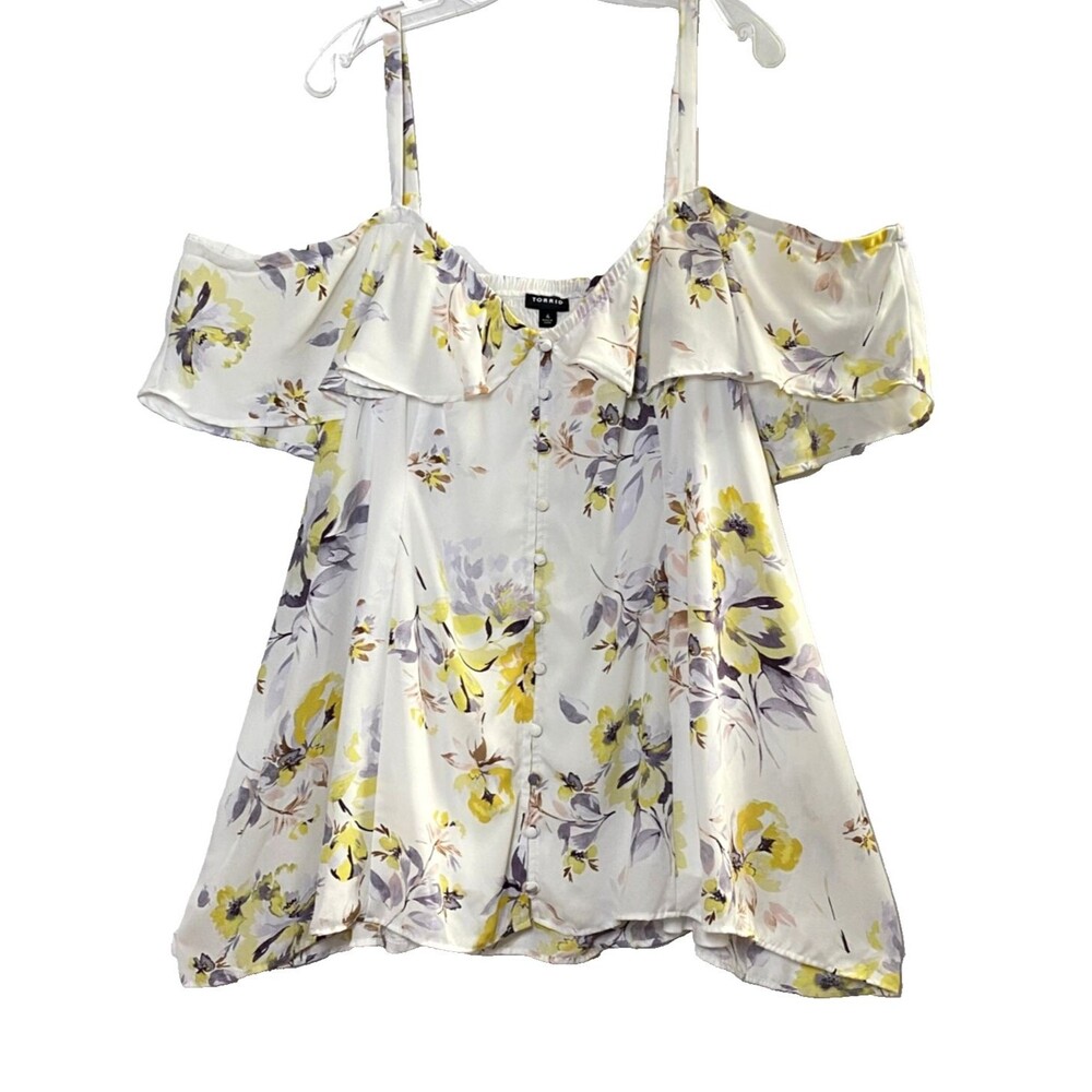 Torrid Floral Cold Shoulder Blouse Top Womens 4X Multicolor Smocked Back Read